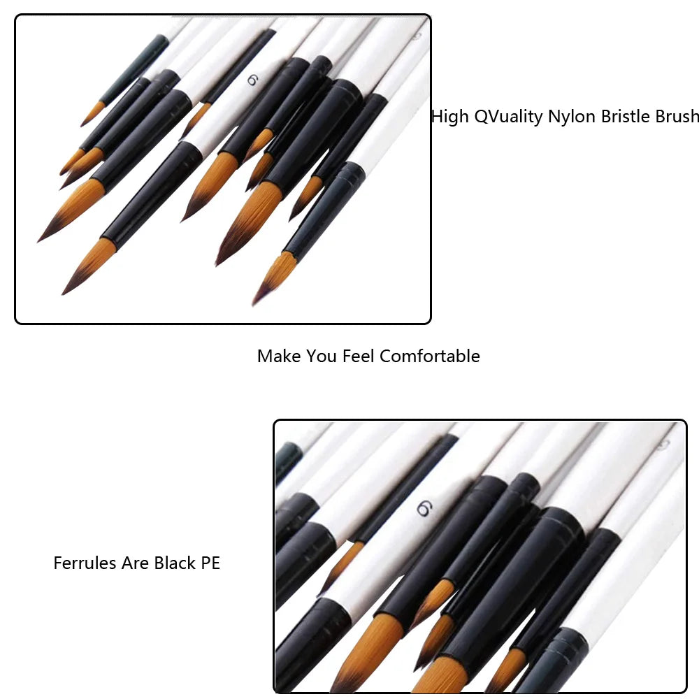 12/48 PCS Round Paint Artist Brushes Set for Acrylic Watercolor Oil Painting, Crafts, Canvas, Rock, Miniature Model Fine Detail - Sun Studio