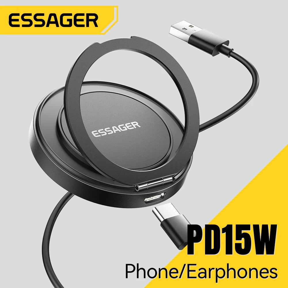 Essager Magnetic Wireless Charger With Holder 15W Fast Charging For iPhone16 15 14 13Pro Max Airpods Mini Wireless Phone Charger - Sun Studio