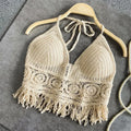 Sexy Boho Beach Holiday Camisole Halter Women Crochet Knit Swimsuit Bra Backless Vest Hollow Tassel Tank Top Women's Crop Tops - Sun Studio