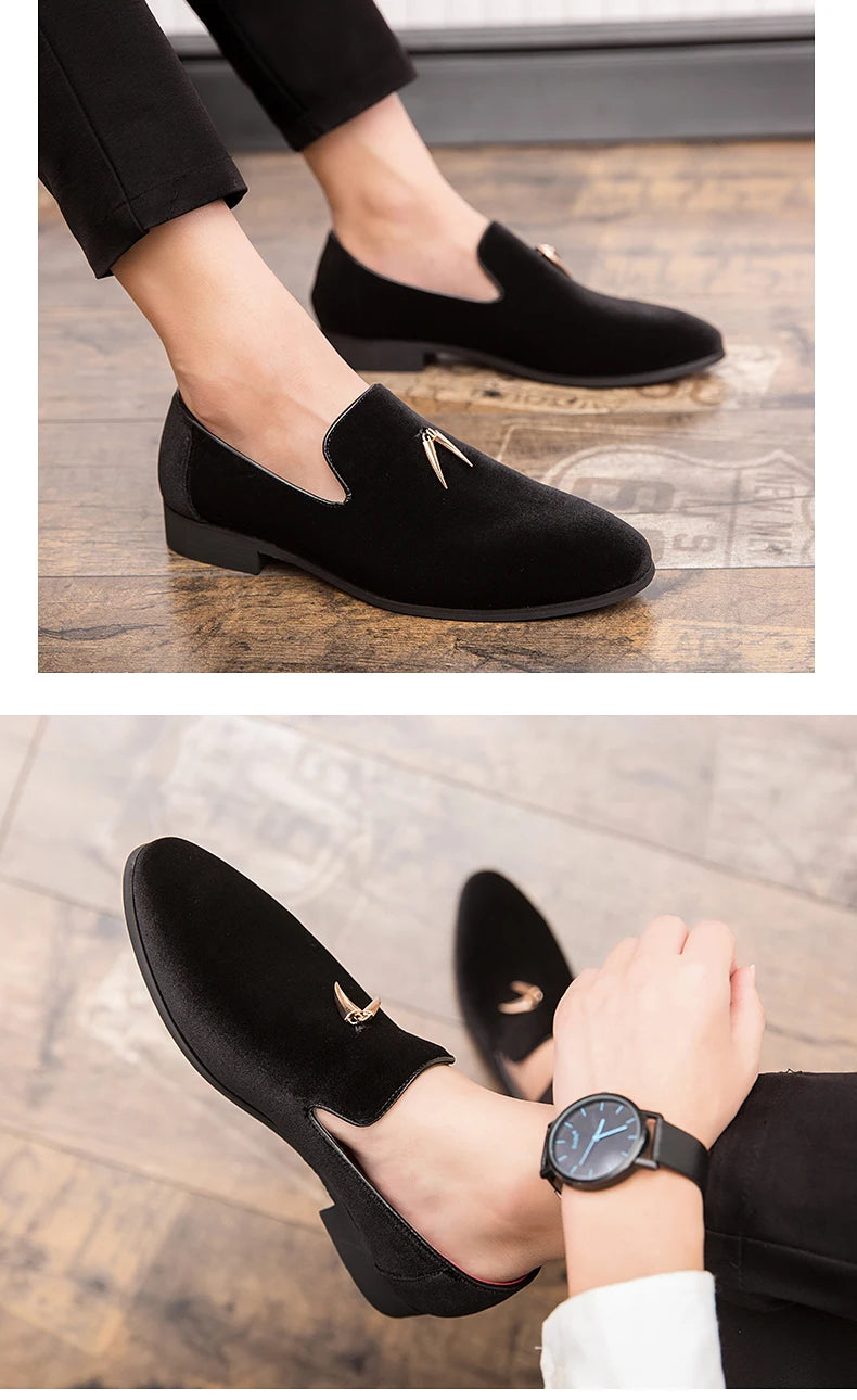 Fashion Party and Wedding Handmade Men Loafers Men Velvet Shoes Leaves and Gold Buckle Men Dress Shoe Men's Flats Zapatos Hombre - Sun Studio