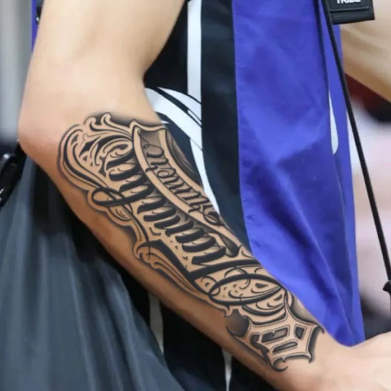 1Pc Handwritten Font Arm Waterproof Temporary Tattoo, Long-Lasting 1-2 Weeks, Realistic Semi-Permanent Fake Tattoo - Sun Studio