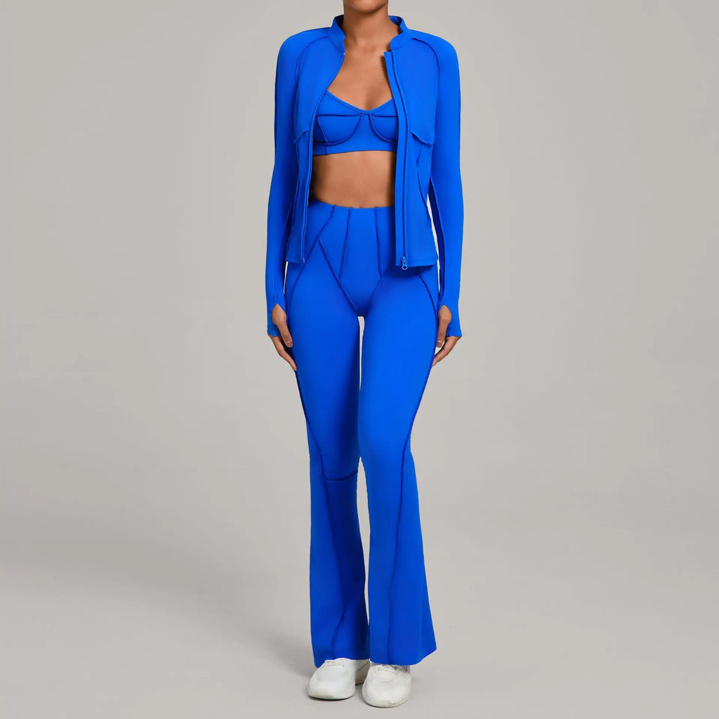 Gym Casual Yoga Set for Women Outdoor Running Fitness Outfit Autumn Winter Tight Sports Three-Piece Set Zipper Coat+bras+pants