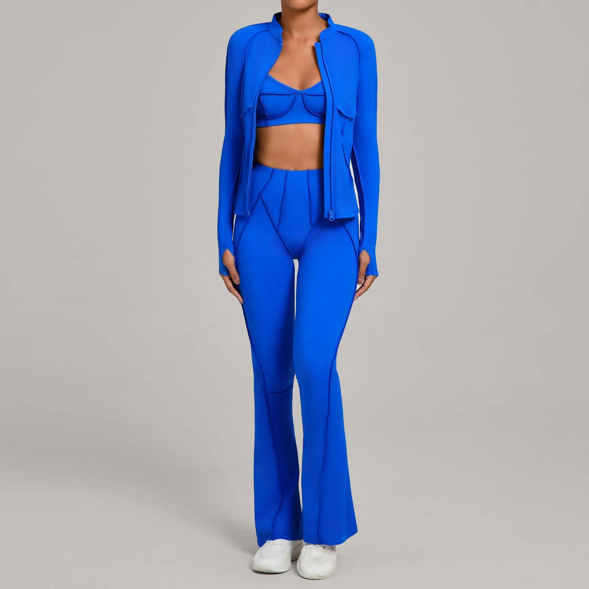 Gym Casual Yoga Set for Women Outdoor Running Fitness Outfit Autumn Winter Tight Sports Three-Piece Set Zipper Coat+bras+pants
