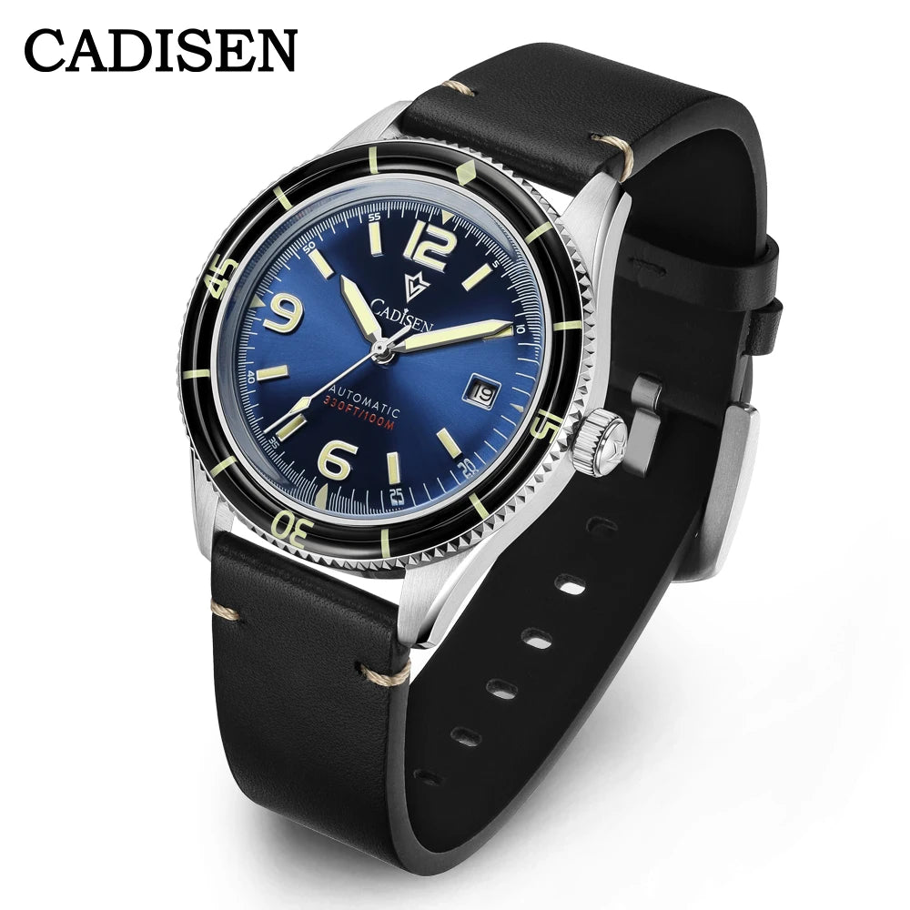 CADISEN 2026 Watch Men Mechanical Wristwatches MIYOTA 8215 Movement Genuine Leather Strap Waterproof Luminous Red Mens Watches - Sun Studio