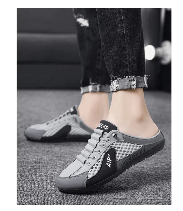 Men's Slip-On Lace-Up Casual Sports Shoes Breathable Mesh Unisex Spring Autumn Season Low Cut Flat Footwear Quick Easy Wear - Sun Studio