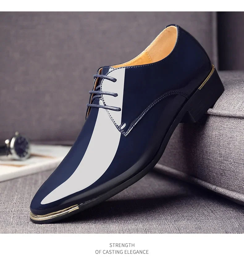 2024 New Men’s Patent Leather Shoes  British Style Men's Dress Shoes Lace Up Pointed Toe Wedding Business Party Social Shoe Male - Sun Studio