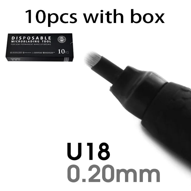 10/50Pcs Disposable Microblading Pen 0.15/0.18mm 18U Sterilized Permanent Makeup Eyebrow Tattoo Pen with U Blades - Sun Studio
