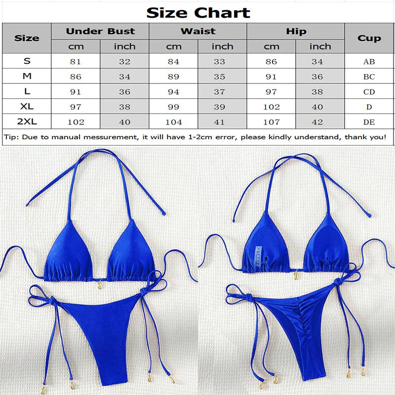 2 Pcs/Set Bikini Set Sexy Bikinis 2025 Bathing Suit Solid Color Halter Neck Strap Thong Women Swimsuit Set for Beach Swimwear - Sun Studio