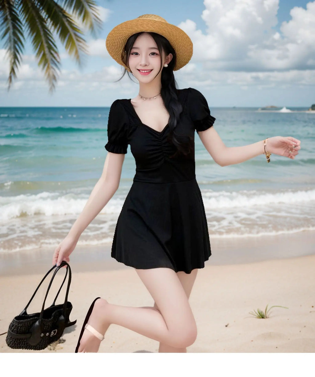 One-piece Swimsuit Sexy Conservative Slim and Fashionable Style with Breast Pad - Sun Studio