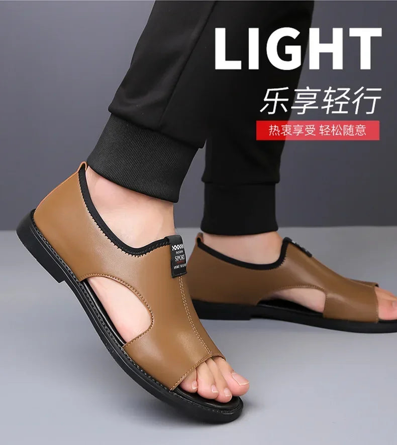 Sandals for Men Brand Casual Shoes Outdoor Fashion Men's Slippers Comfortable Beach Shoes High Quality Leather Man Flat 2025 - Sun Studio