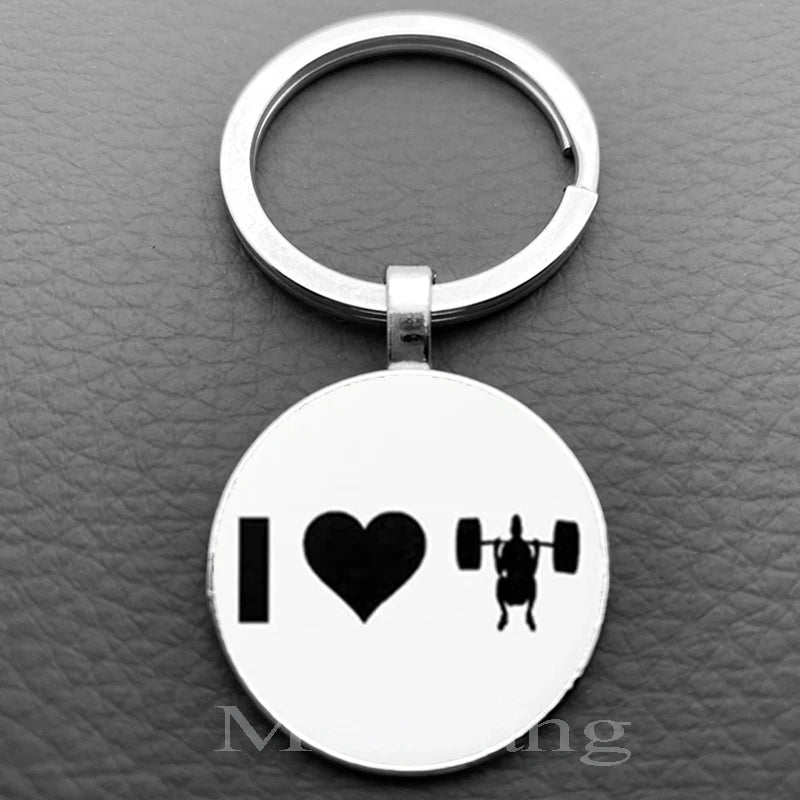 Weightlifting Fitness Pattern Keychain Loves Fitness Men and Women Exclusive Glass Round Keychain Gift for Fitness Club - Sun Studio