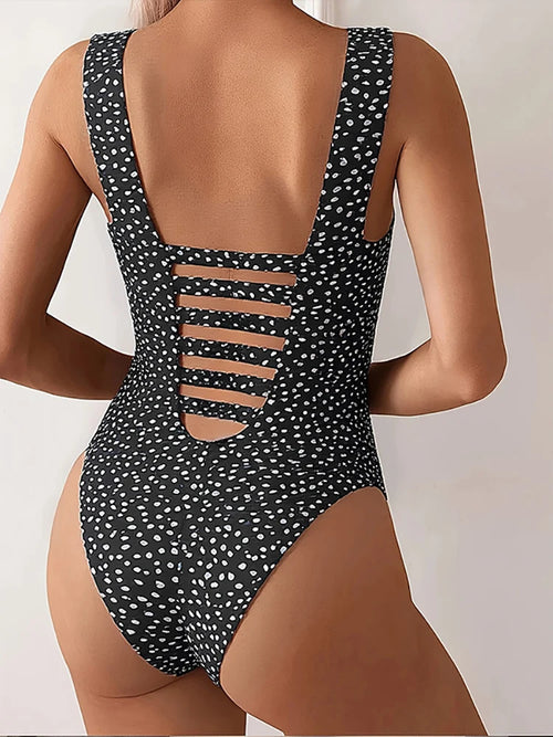 2025 New Fashion One-piece Bikini Sexy Woman Sling Dot Print Swimsuit Hollow Backless Swimwear Tight Push Up Beach Bathing Suit - Sun Studio