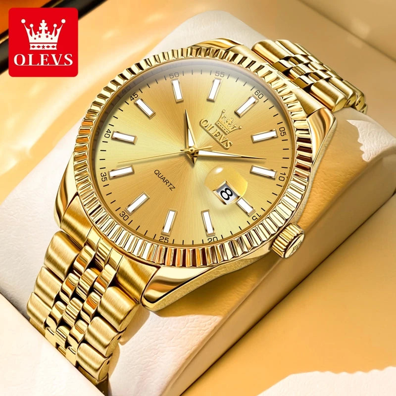 OLEVS Brand New Fashion Quartz Watch for Men Luxury Stainless Steel Waterproof Luminous Calendar Mens Watches Relogio Masculino - Sun Studio