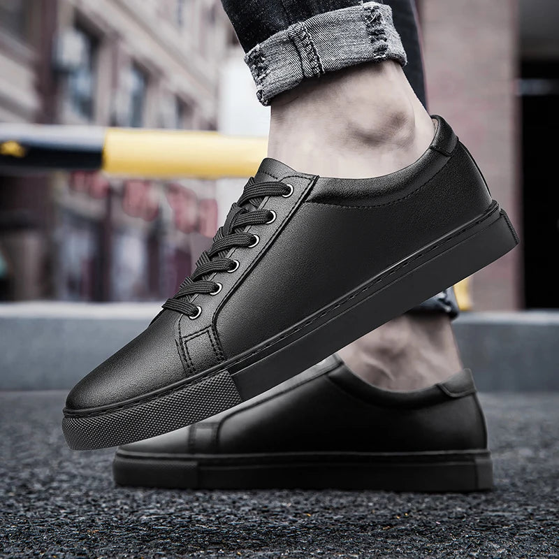 New Sneakers Men Shoes Genuine Leather Mens Casual Shoes Flat Male Footwear Fashion Black White Shoes Tenis Masculino Skateboard - Sun Studio