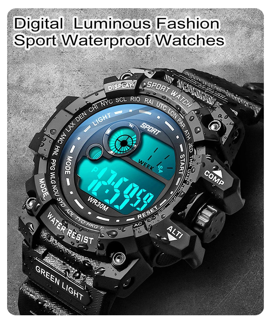 New Men LED Digital Watches Luminous Fashion Sport Waterproof Watches For Man Date Army Military Clock Relogio Masculino - Sun Studio