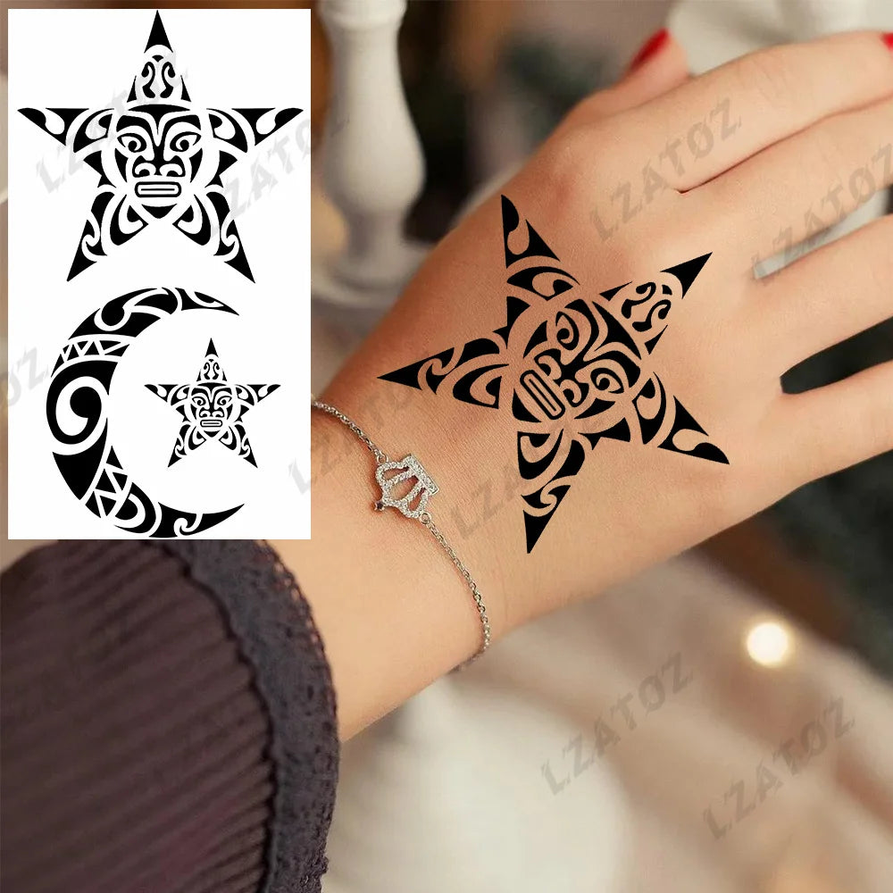 Unique Triangle Ocean Wave Temporary Tattoos For Men Women Realistic Tiger Lion Fake Tattoo Stickers Saying Transfer Art Tatoos - Sun Studio