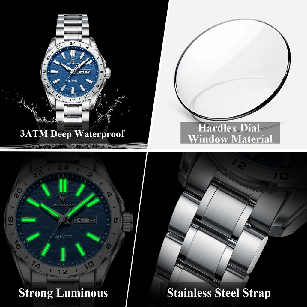 POEDAGAR Sport Luxury Man Wristwatch High Quality Waterproof Luminous Watch For Men Fashion Date Week Quartz Men's Watches Reloj - Sun Studio