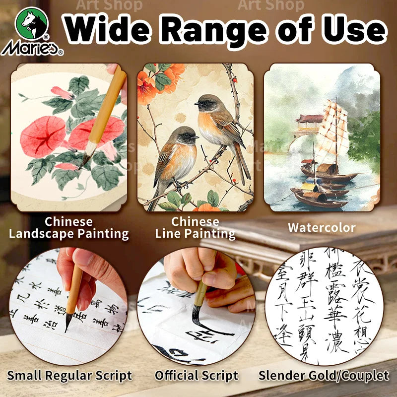 Marie's 1pc Chinese  Calligraphy Brush,Jianhao/Wolf Hair/Wool for Painting,Writing,Official Script,Regular Script,Cursive Script - Sun Studio