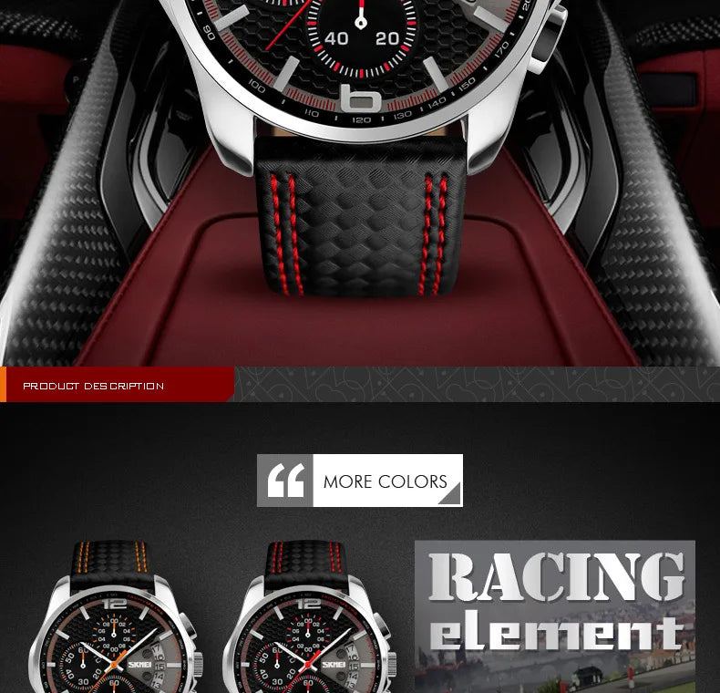 Skmei Top Brand Luxury Leather Strap 5Bar Waterproof Quartz Wristwatches Relogio Masculino Fashion Sport Mens Watches 9106 - Sun Studio