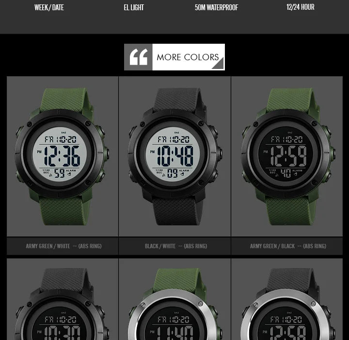SKMEI Men Fashion Digital Watch Large Dial Alarm Clock Waterproof Watches Sport Outdoor Sports Men's Electronic Watch - Sun Studio