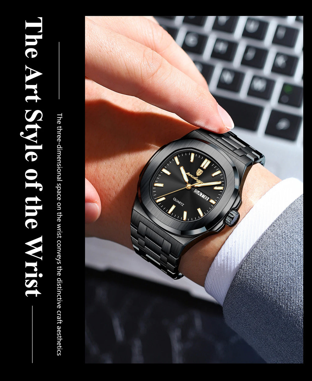 POEDAGAR Luxury Square Men's Watches Waterproof Luminous Date Week Men Watch Stainless Steel Fashion Quartz Man Wristwatch Reloj - Sun Studio