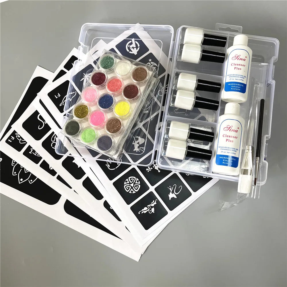 24/45 Color Powder Shimmer Glitter Kit For Temporary Tattoo Body Kids Face DIY Nail Art Decorate Phone - Sun Studio