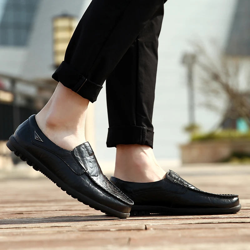 Genuine Leather Men Casual Shoes Luxury Brand 2025 Mens Loafers Moccasins Breathable Slip on Black Driving Shoes Plus Size 37-47 - Sun Studio