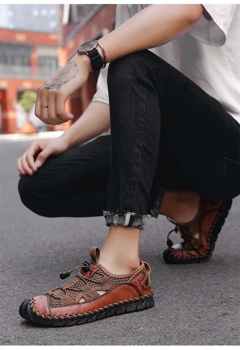 Hot Sale Summer Men's Sandals Outdoor Non-slip Men's Beach Sandals Handmade Genuine Leather Men's Shoes Fashion Men Sneakers - Sun Studio