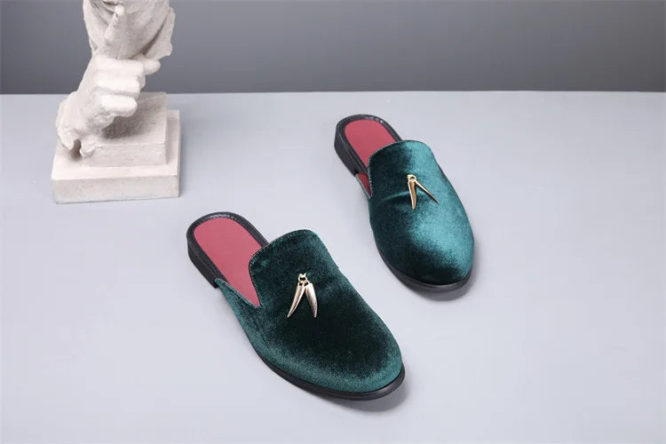 Fashion New Men Velvet Tassels Half Slippers Loafer Male Casual Purple Green Blue Black Mules Moccasins Breathable Driving Shoes - Sun Studio