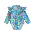 Infant Girls Rash Guard Swimsuit Floral Print Zipper Long Fly Sleeve Sun Protection Bathing Romper Swimwear - Sun Studio