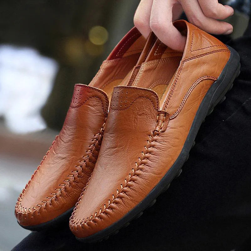 New autumn men leather shoes Fashion Leather High Quality footwear British style male casual flat Comfortable light sneakers - Sun Studio