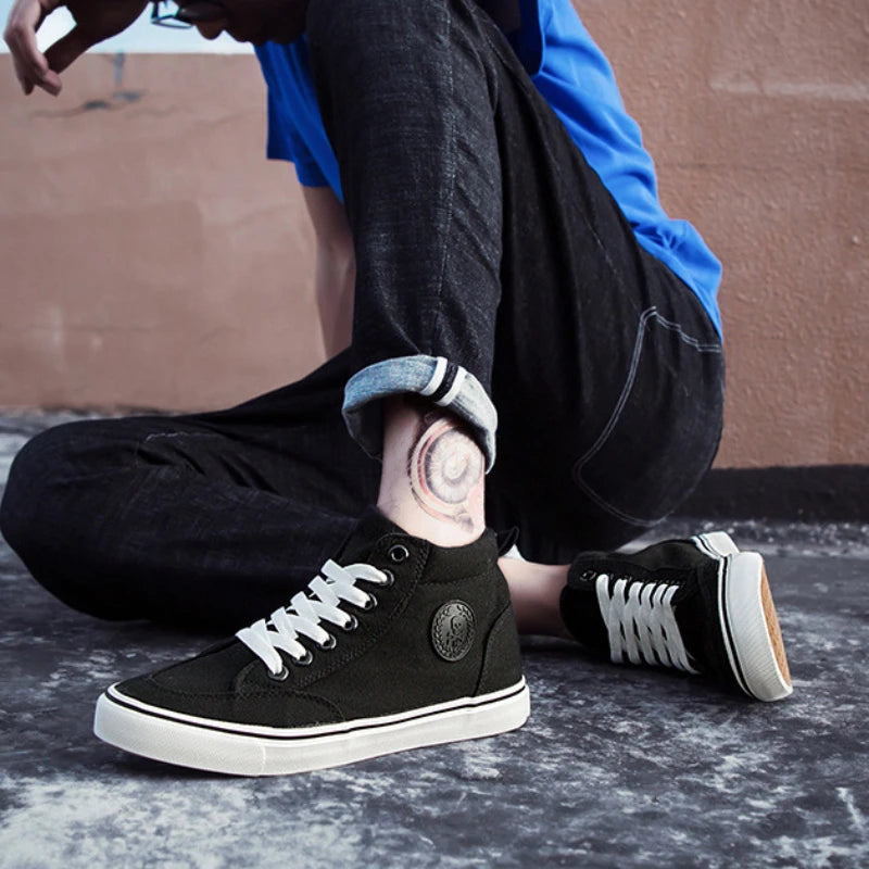 High Top Canvas Shoes Men Shoes Fashion Classics Casual Shoes Solid Color Lace Up Running Shoe High Quality Flat Male Sneakers - Sun Studio