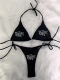 2000s Woman Punk New Beach Swimwear gothic clothes BRAT Rhinestone printing Grunge Swimsuit Bikini Y2K Bathing Suits Lace Up ﻿ - Sun Studio