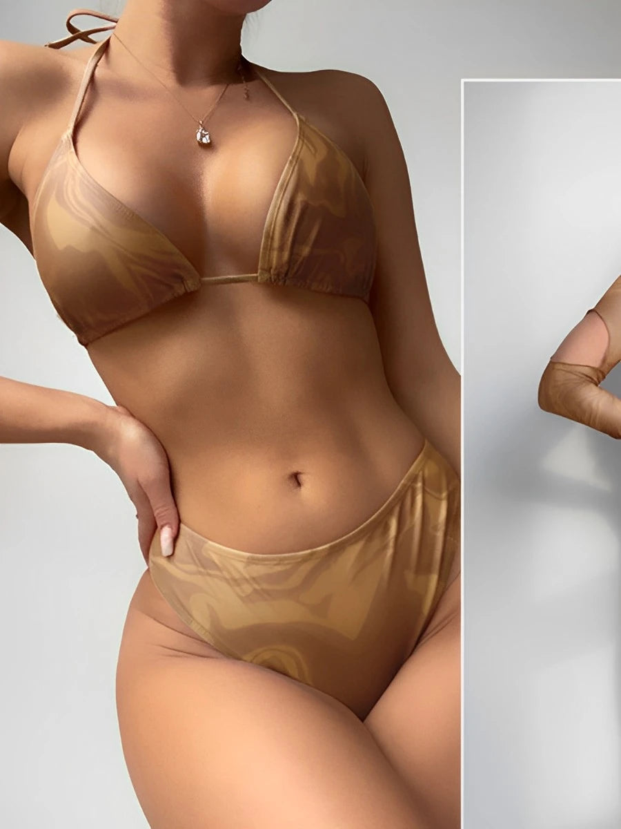 2026 Halter String 4 Piece Vent Long Skirt Bikini Swimsuit Women Swimwear Female Bather Bathing Swimming Swim Suit Beachwear - Sun Studio
