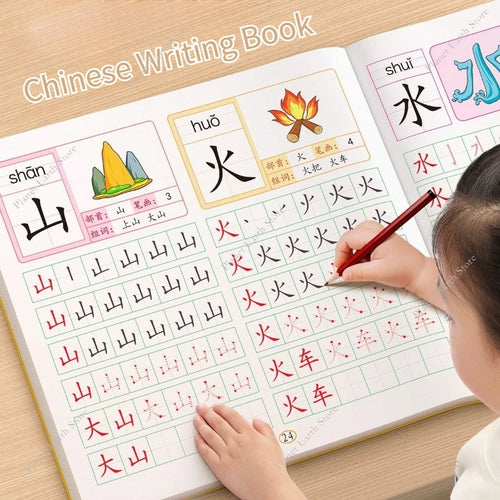 4 Book/Set Writing Chinese Book Chinese Characters with Pictures Copybook Fit Kids (Preschool 300 Words, Different Color Cover) - Sun Studio