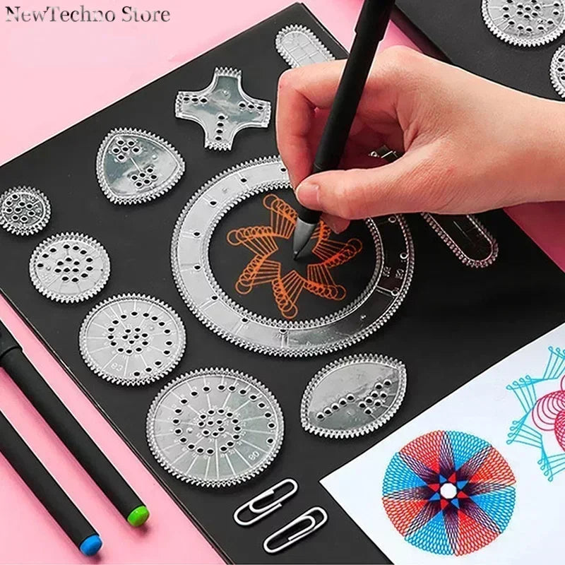 Funny Interlocking Gears Wheels Spirograph Drawing Toys Set Creative Educational Toy for Children Painting Drawing Accessories - Sun Studio