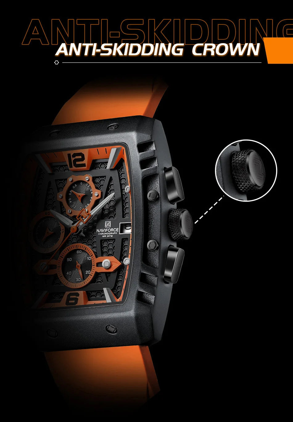 NAVIFORCE Creative Barrel-Shaped Dial Men Watches Fumed Silica Strap Waterproof Quartz Chronograph Date Display Male Wrist Watch - Sun Studio