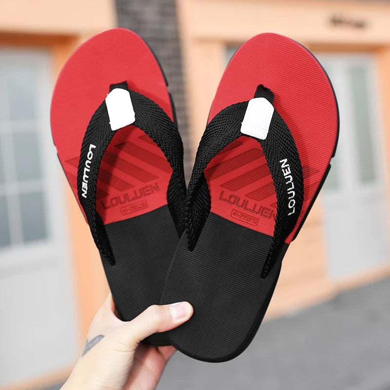 [Color blocked flip flops] Comfortable color blocked flip flops - Men's non slip casual rubber bottom EVA flip flops, suitable f - Sun Studio