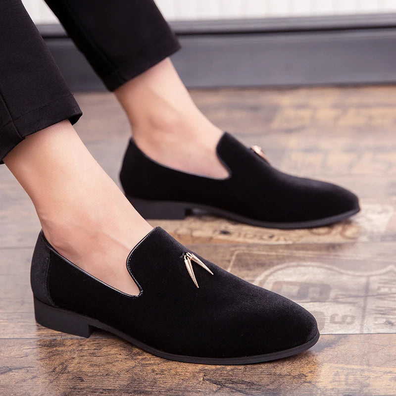 Fashion Party and Wedding Handmade Men Loafers Men Velvet Shoes Leaves and Gold Buckle Men Dress Shoe Men's Flats Zapatos Hombre - Sun Studio