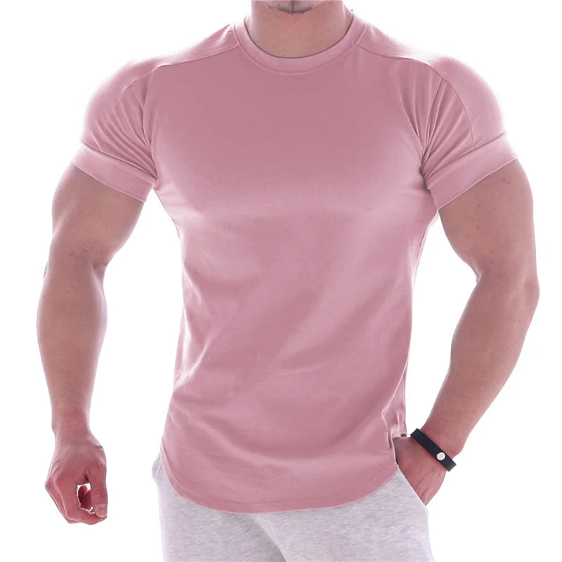 Gym T-shirt Men Short sleeve Cotton T-shirt Casual blank Slim t shirt Male Fitness Bodybuilding Workout Tee Tops Summer clothing - Sun Studio