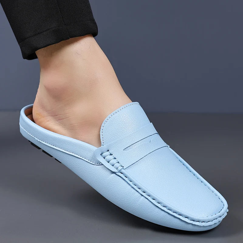 YRZL Loafers Summer Slip on Half Shoes for Men PU Leather Slippers Casual Breathable Comfy Loafers Moccasins Casual Shoes Men