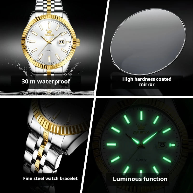 OLEVS Brand New Fashion Quartz Watch for Men Luxury Stainless Steel Waterproof Luminous Calendar Mens Watches Relogio Masculino - Sun Studio