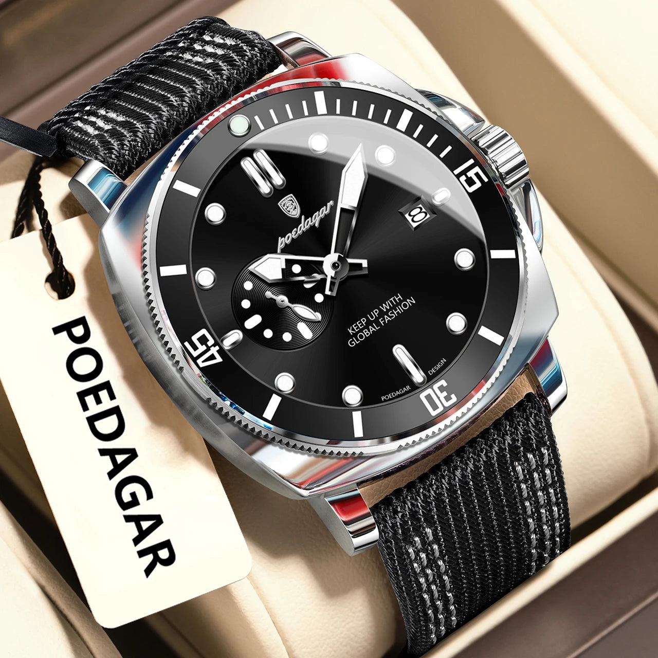 POEDAGAR Luxury Fashion Man Watch Luminous Waterproof Date Sport Watches For Men Nylon Leather Quartz Business Men's Clock Reloj - Sun Studio