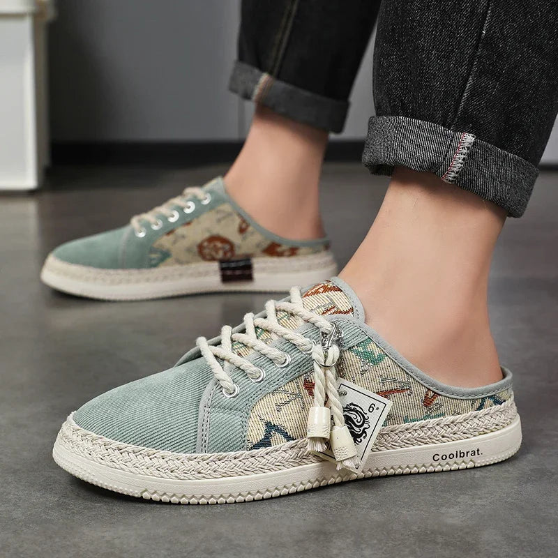Summer New Canvas Men's Casual Shoes Men Half Slippers Breathable Walking Sneakers Comfortable Non-slip Male Flats Lazy Shoes - Sun Studio