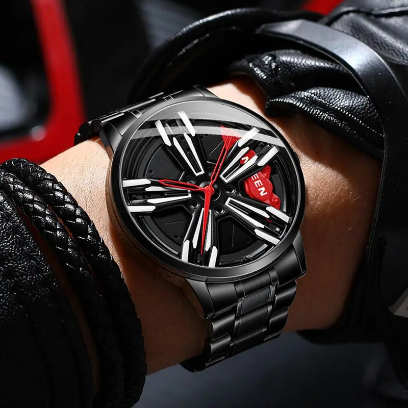 2025 New Racing Watches Men Custom Design Super Car Rim Watch Stainless Steel Black Retro Waterproof Watch Relogio Masculino - Sun Studio
