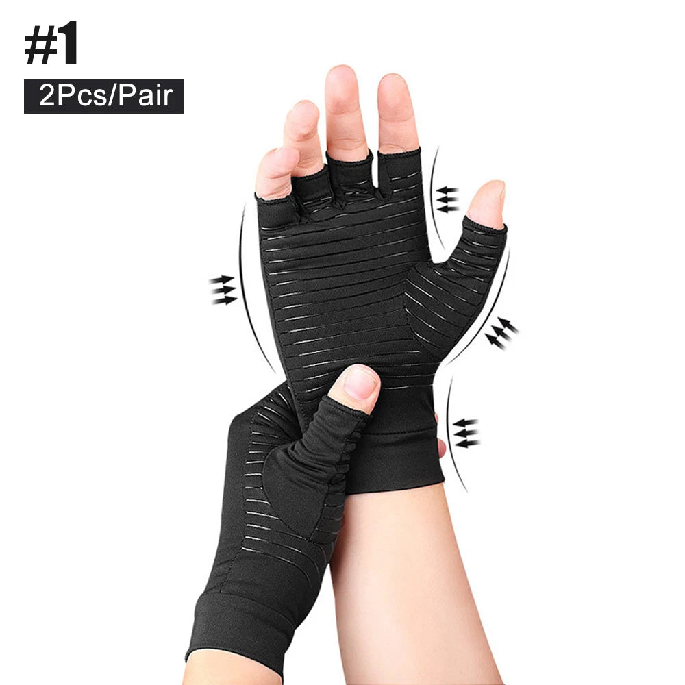 1Pair Copper Infused Fingerless Compression Gloves for Arthritis & Carpal Tunnel Relief, Relieve Hand Pain Swelling,Women Men - Sun Studio
