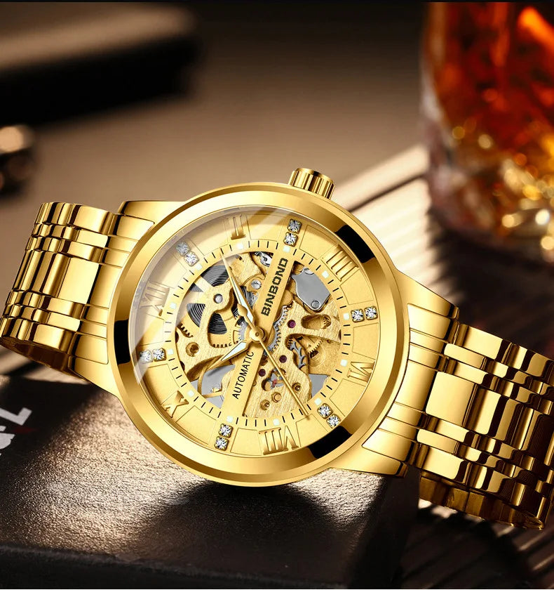 Bindond Mens Automatic Mechanical Watches Top Brand Luxury Stainless Steel Waterproof Hollow Male Wristwatches Relogio Masculino - Sun Studio