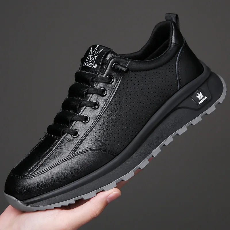 Designer New Men Genuine Leather Casual Sport Shoes Street Fashion Comfortable Cow Leather Lace-up Sneakers
