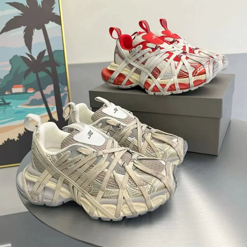 Large Size Casual Trainers Luxury Designer Unisex Shoes Chunky Heel Platform All Match Increasing Sport Runway Sneakers Female - Sun Studio