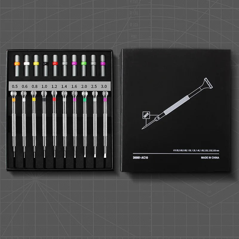 New Precision Watch Screwdriver Set 10pcs 0.5-3.0mm Phillips One-Piece Hand Screwdrivers for Watches Eyeglasses Watchmaker Tools - Sun Studio